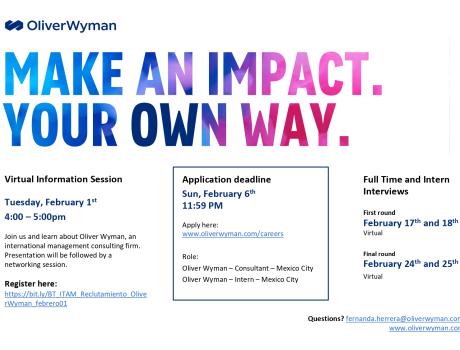 Career Services del ITAM invita a la sesión de reclutamiento remota de Oliver Wyman Career Services del ITAM invita a la sesión de reclutamiento remota de Oliver Wyman
