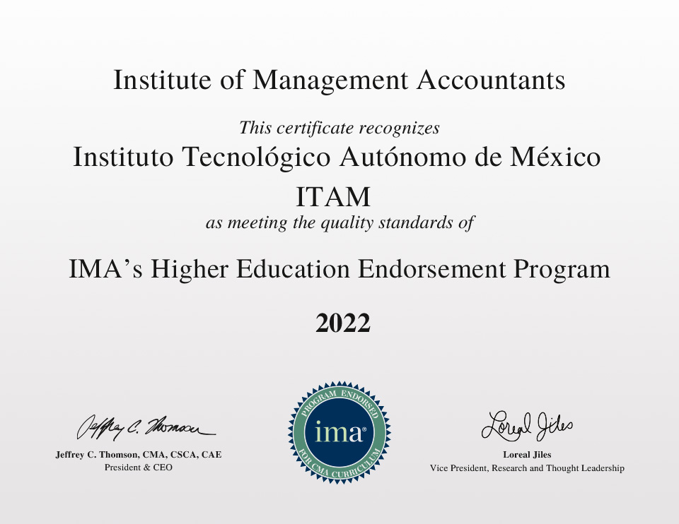 Certificado del Institute of Management Accountants - ITAM
