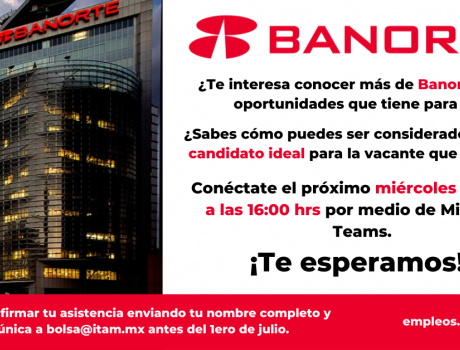 Póster de Career Services del ITAM invita al webinar de Banorte "El candidato ideal"