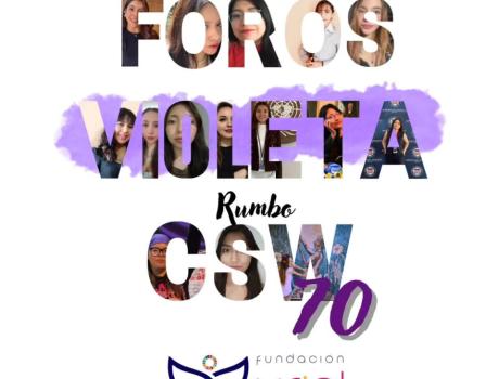 Cartel que anuncia a las ganadoras rumbo a la ONU 2026, con el título ‘Foros Violeta Rumbo CSW70’ y logo de la Fundación Uriel