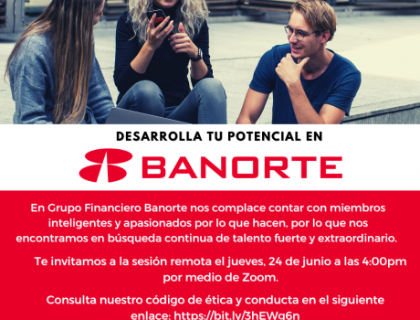 Póster Career Services del ITAM invita al webinar “Desarrolla tu potencial en Banorte”