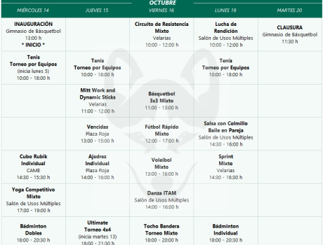 Horario de las Olimpiadas Deportivas ITAM 2026