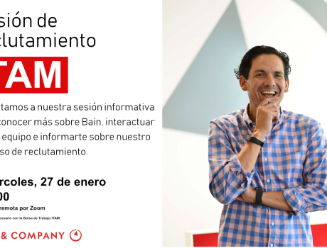 Póster Career Services del ITAM invita a la sesión de reclutamiento remota de Bain & Company