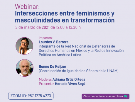 Póster Actividades rumbo al 8M 2021 - Intersecciones entre feminismos y masculinidades en transformación