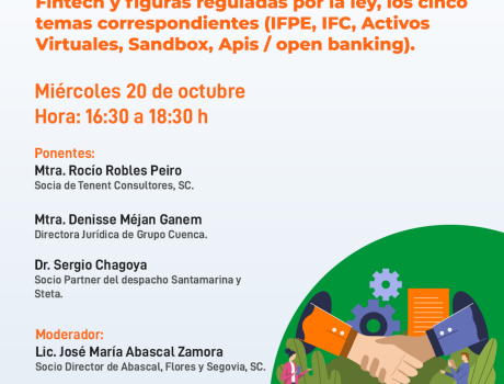 Fintech y figuras reguladas por la ley, los cinco temas correspondientes (IFPE, IFC, Activos Virtuales, Sandbox, Apis / Open Ban