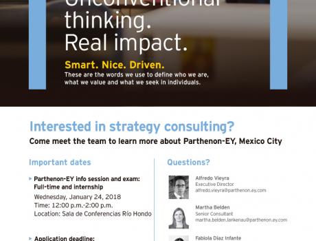 Bolsa de Trabajo invita a la presentación y examen de Parthenon EY