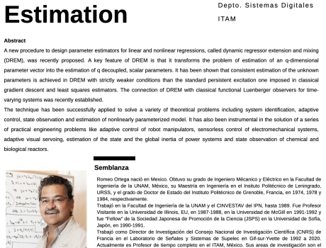 Póster "New Results on Parameter Estimation"