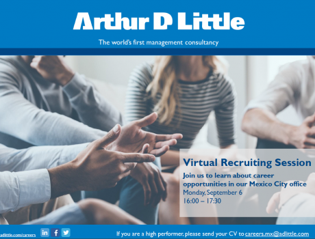 Póster Career Services del ITAM invita a la sesión de reclutamiento remota de Arthur D. Little