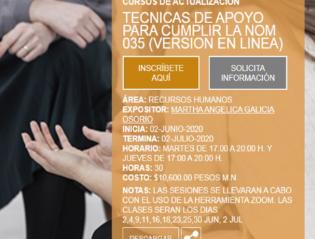 Póster Curso de actualización: Técnicas de apoyo para cumplir la NOM 035 (versión en línea)